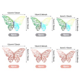 24Pcs 3D Butterfly Wall Stickers 3 Sizes,Rose Gold 3D Butterfly Wall Decals,Wall Stickers Art Decor Crafts,Butterfly Wall Decals for Bedroom Party Wedding(Color:Rose Gold+Silver with Rainbow Effect)