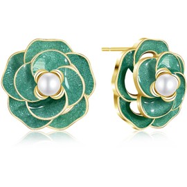 Bohemian Dainty Enamel Pearl 3D Rose Flower Lightweight Stud Earrings Aesthetic Floral Love Sparkly Sequin Earrings For Women Jewelry Gifts, Regular, Metal, Pearl