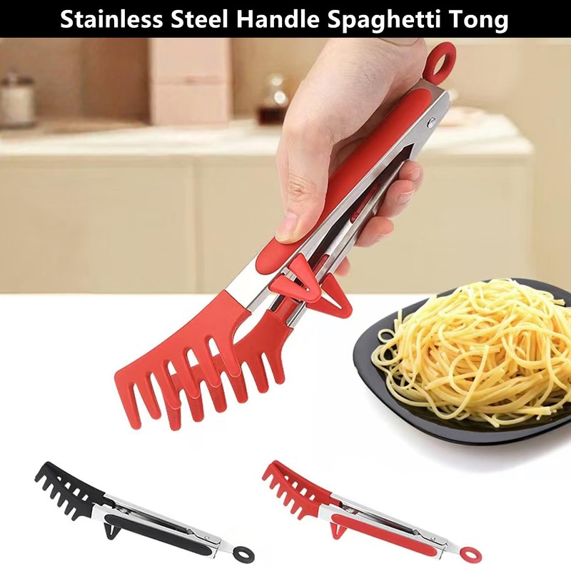 Upgraded Silicone Spaghetti Spoon & Pasta Tong,Non-stick Sturdy Pasta Fork