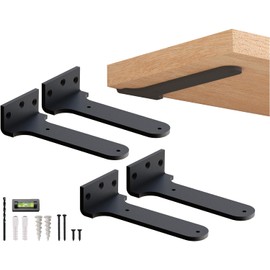 Black Floating Shelf Brackets 10 inch - heavy Duty Industrial Shelf bracket - l brackets for shelves - Free Hanging Invisible shelves support (Pack of 4)