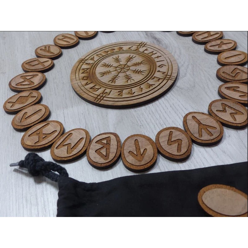 Vegvísir Vegvisir 25 Wooden Rune Stones Set Walnut (Runes 20