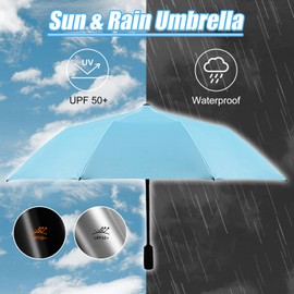 WOOLALA Portable Sun and Rain Umbrella with Personal Cooling Fan, UPF 50+ Protection, 2600mAh USB Rechargeable, Folding Compact for Hot Summer