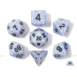 Shattered Sapphire | White and Blue Grid Design | Acrylic Dice Set (7)