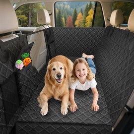 Dog Car Seat Cover for Back Seat with Storage Bag - Hard Bottom Back Seat Pet Cover for Dogs with 2 Dog Safety Belts - Waterproof Back Seat Extender for Dogs - Scratch Proof & Anti Slip, Holds 400 lbs