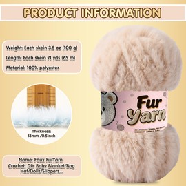 3 Skeins Faux Fur Yarn Soft Fluffy for Crocheting - Chunky Fuzzy Yarn for Crochet Amigurumi, Blankets, Scarves and Sweaters - Each 3.5 oz/100 g, 71 yds/65 m (3, Coffee Brown)