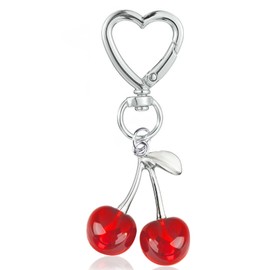 Agromusk Cute Cherry Keychain,Kawaii Cherry Bag Purse Charms for Women Car Keys Decor Gifts Stuff Accessories (Silver Clear Red)