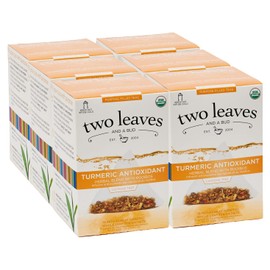 Two Leaves and a Bud Organic Turmeric Antioxidant Tea, Naturally Caffeine Free, Whole Leaf Herbal Tea in Sachets, 15 Count (Pack of 6)
