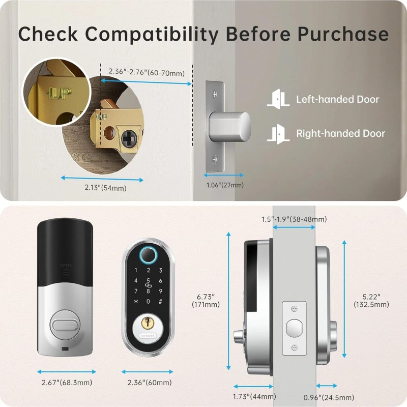 SMONET Smart Deadbolt Fingerprint Electronic Deadbolt Door Lock with Keypad