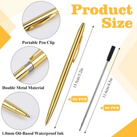Lainballow 30Pcs Gold Ballpoint Pens Metal Retractable Pens Slim Metallic Ballpoint Pens for Writing Gold Fancy Pens with 30 Black Ink 1.0 mm Medium Point Refills for Office Business Wedding Supplies