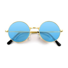 NACHLYNN Round Hippie Sunglasses Metal Border Circle Hippie Glasses UV380 Protection 70s Sunglasses for Men Women Party Favor (Blue)