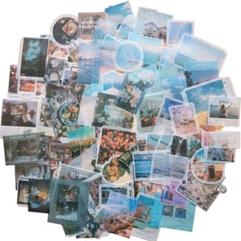 Scrapbook Sticker Set 160PCS Aesthetic Decoration Label Blue Sky Vintage Floral Travel Washi Stickers for Scrapbooking Album Gift Box Packing DIY Craft Planner Journaling Diary Arts Letter Envelope