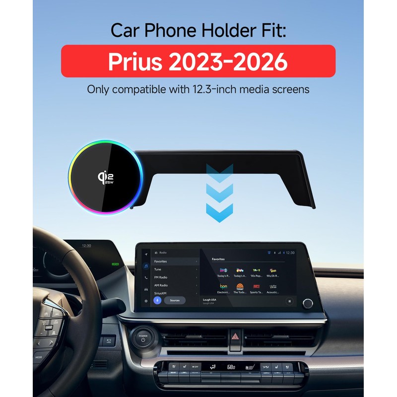 Qi2.2 25W Wireless Charger Car Phone Mount for Toyota Prius