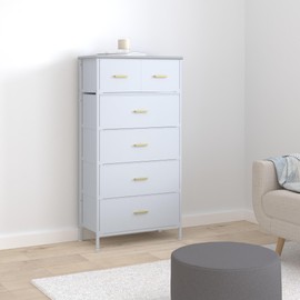 YILQQPER Tall Dresser for Bedroom with 6 Fabric Drawers, Chest of Drawers for Closet, Living Room, Hallway, White Dresser with Sturdy Steel Frame, Leather Finish, Wood Top (Glacier White)