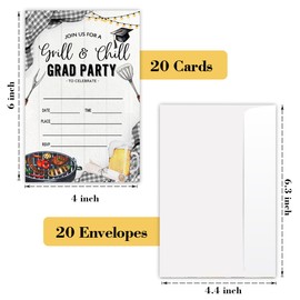Graduation BBQ Picnic Party Invitations for Girls Boys Teens College Graduates Grads Women Men Pool Party Invitations Back Yard Cookout Invite Cards 20 Graduation Invitations with Envelopes -L782