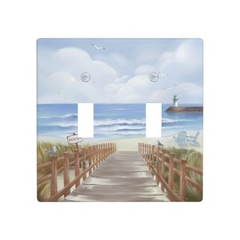 Beach Ocean Double Toggle Wall Plate Covers 2 Gang Light Switch Cover Decorative Sea Faceplate for Bathroom Bedroom Kitchen Room Decor Wallplate 4.5 x 4.5 in