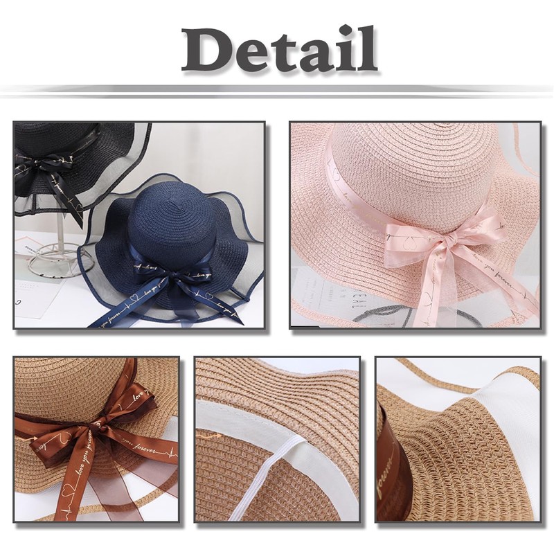 White Fang CZ051 Women's Straw Hat, Ruffle, Satin, Ribbon, Cute,