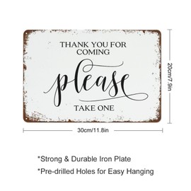 Funny Vintage Wall Decor Sign Thank You for Coming Please Take One Wedding Signs Table Sign Wedding Decor Sign 8x12 inch Decor for Home Bar Cafe Office Store Hotel Room