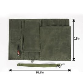 Chef Knife Roll Bag,Heavy Duty Waxed Canvas Chef Bag for Kitchen Knife with Leather Shoulder Strap,Knife Bags for Chefs Professional,Knife Bag Roll Pouch Can Hold Knife Up to 18’’(Army Green)