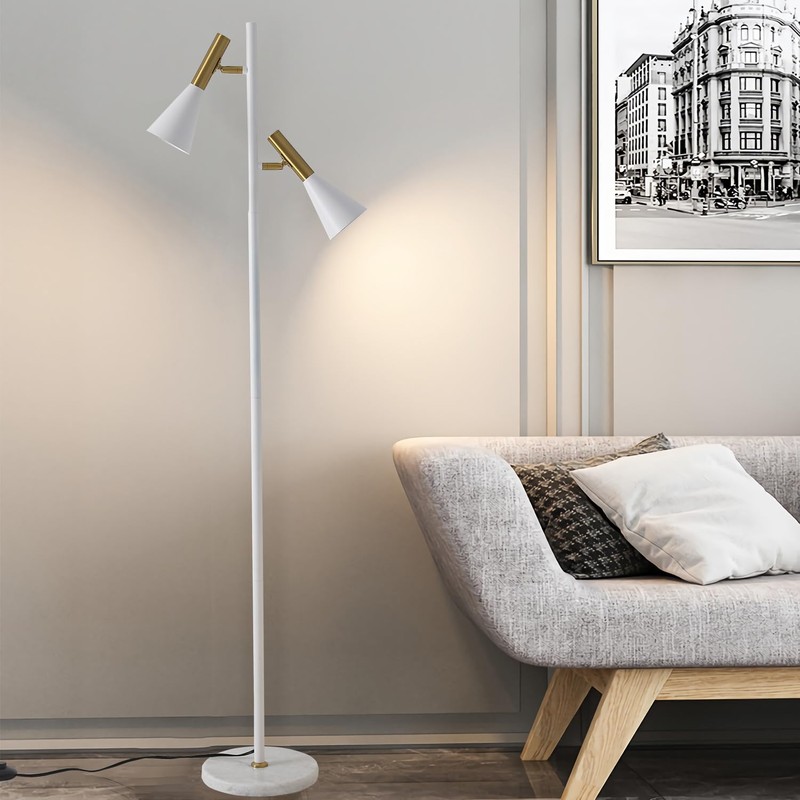 Asmymhd Elegant Modern Floor Lamp with 2 Adjustable Head,White and