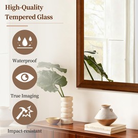 Tanmicoshomy Wood Bathroom Mirror 24 x 36 Inch, S Natural Wood Framed Rectangle Mirrors with Tempered Glass for Living Room Bedroom Office or Entryway (Brown)