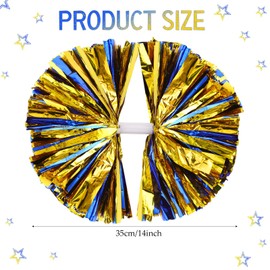 Hoteam 12 Pack Cheerleading Pom Poms Cheer Pompoms with Baton Handle Metallic Foil Pompoms for Adult for Team Sports Party Dance Cheering Squad Accessories, 14 Inch (Blue and Gold)