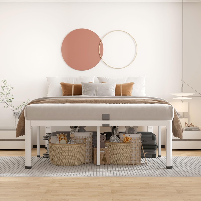 ROIL 18 Inch White Full Size Bed Frame with Rounded