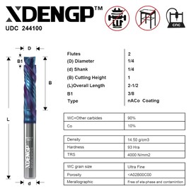 XDENGP Broca de compresión en espiral para CNC, diámetro de corte de 1/4 pulgadas y longitud de corte de 1 pulgada de vástago de 1/4 pulgadas con fresado de extremo de carburo recubierto NACO para tallar grabado, molienda ranurado