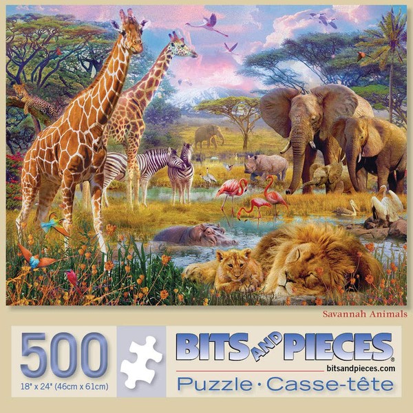 Bits and Pieces - Savannah Animals 500 Piece Jigsaw Puzzles for Adults - Each Puzzle Measures 18" X 24" - 500 pc Jigsaws by Artist Jan Patrik