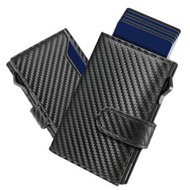 Slim Wallet with Coin Compartment Men's Wallet with RFID Protection, Men's Slim Smat Wallet, Pop-up Card Holder for 10 Cards, Men's Card Wallet, B01 - Carbon Black, Minimalist