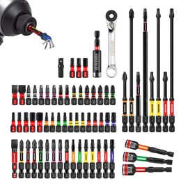 Geinxurn 66Pieces Impact Screwdriver Bits Set, Magnetic S2 Steel Phillips/Slotted/Square/Torx/Hex Insert Power Bits Tips with Impact Bit Holder and Impact Nut Driver and Mini Wrench