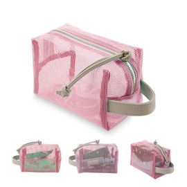 Derbway Transparent Toiletry Bag, Cosmetic Bag with Handle, 2 Layers Waterproof Zip Bag, Ideal for Travel, Swimming, Fitness, Camping, pink