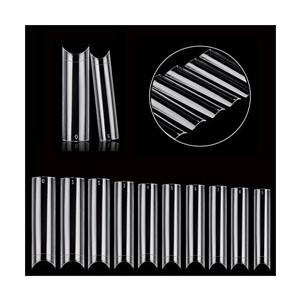 500 PCS No C Curve Clear Nail Tips for Acrylic Nails Professional, XL Extra Long Square Flat Nail Tips, 10 Sizes Half Cover Straight Tapered Square French Fake Nail Tips for Nail Salons Home DIY