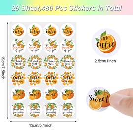Chinco 480 Pieces Little Cutie Baby Shower Stickers Orange Themed Birthday Party Decorations 1 Inch Round Waterproof Self Adhesive Little Cutie Stickers for Baby Shower Birthday Party Supplies