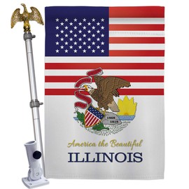 Americana Home & Garden US Illinois House Flag Eagle Set Regional States American Territories Republic Country Particular Area Decoration Banner Small Garden Yard Gift Double-Sided, Made in USA