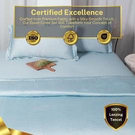 ArthCrafted 100% Austrian Eucalyptus Tencel Duvet Cover Queen, Luxury Cooling Comforter Cover Set 8 Corner Loops, 1 Hotel Duvet Cover, 2 Shams, Silky Soft, Lightweight (Sterling Blue, 3PC Queen)