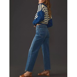 KUNMI 2024 Women Jeans for Wide Leg Baggy High Waist Boyfriends Straight Leg Stretchy Denim Pants Trendy Fall Blue