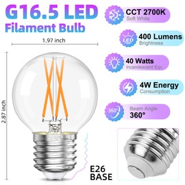 GvvooHome Dimmable G16.5 Light Bulb 2700K Warm White, 4W Equal 40 watt, E26 LED Globe Bulb, Round Edison Bulbs for Ceiling Fan, Chandeliers, 90+CRI 400LM, 3 Pack