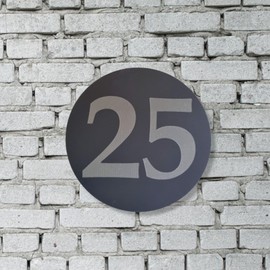 Round House Number Engraved Sign - Comes with floating fixings and instructions. (Graphite Grey Matt Finiah)