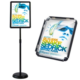 HUAZI Floor Standing Sign Holder Pedestal Sign Stand for 11 x 17 inches Graphics, Rounded Corner Frame & Pole Height Adjustable - Color Black