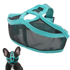 Short Snout Dog Muzzle, French Bulldog Adjustable Straps Full Breathable Mouth Mesh Smoother Soft Edge Anti Biting Chewing Barking Training Grooming Mask Flat Faced Tongue Out Design Pet Supplies(L)
