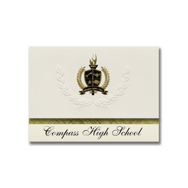 Signature Announcements Compass High School (Tucson, AZ) Graduation Announcements, Presidential style, Elite package of 25 with Gold & Black Metallic Foil seal