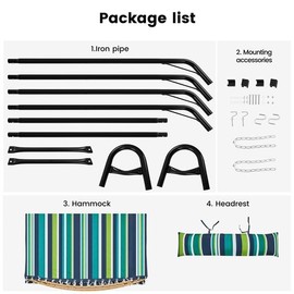 Yaheetech Hammock with Stand Set, 2-3 People Heavy Duty Hammock with Frame & Removable Pillow for Outdoor & Indoor, Max.Weight Capacity 475LB - Green Stripe