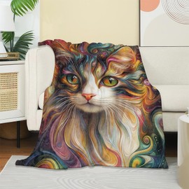 UNDAHIS Colorful Cat Blanket, Soft Warm Cozy Swirling Rainbow Design Throw Blanket Gifts for Adults Kids Women, Lightweight Fuzzy Comfy Flannel Blankets for Couch, Travel, Bed, House Decor 60×50 Inch
