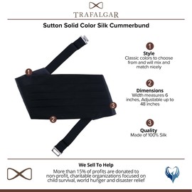 Trafalgar Men's Sutton Solid Color Silk Cummerbund, Black