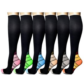 6 Pairs of Compression Socks for Men and Women (15-20 mmHg), Support Stockings, Compression Socks for Nurses, Sports, Flight, Pregnancy, Medical (Assorted, Small/Medium), assorted