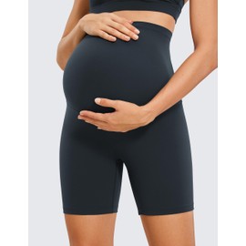 CRZ YOGA Women's Butterluxe 6" Maternity Shorts Over The Belly - Over Bump Yoga Sports Biker Shorts Pregnancy Leggings True Navy 12