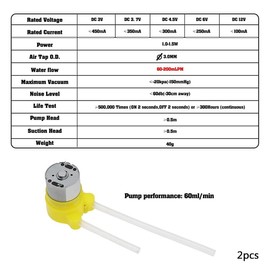 WADY 2Pcs 12V DC Peristaltic Dosing Pump, 60ml/min Low Flow Liquid Transfer Pump with Quick Connector for Aquarium, Laboratory Analytical Equipment, Small Precision Dosing Head