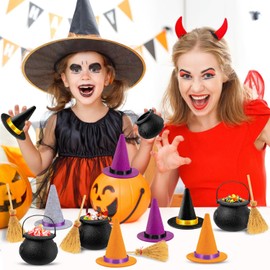 ZHWKMYP - 40 mini sombreros de bruja, colorido pequeño sombrero de brujas para manualidades, decoración de suministros de fiesta de Halloween
