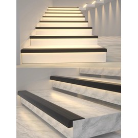 DGLILUAN 39.3 in Non-Slip Stair Nosing with Led Channel, Aluminum Step Lights Channel Track Long Stair Trim Treads Edge Protector for Staircases, Porch and Patio (6, Black, 39.3" L)