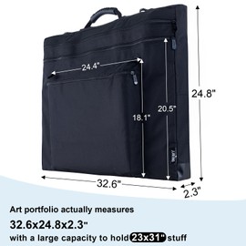 JJRING 23x31 Art Portfolio Tote Bag - Large Carrying Storage Case with Handle & Adjustable Shoulder Strap, Portfolio Folder for Artwork, Posters, Canvas, Drawing Boards